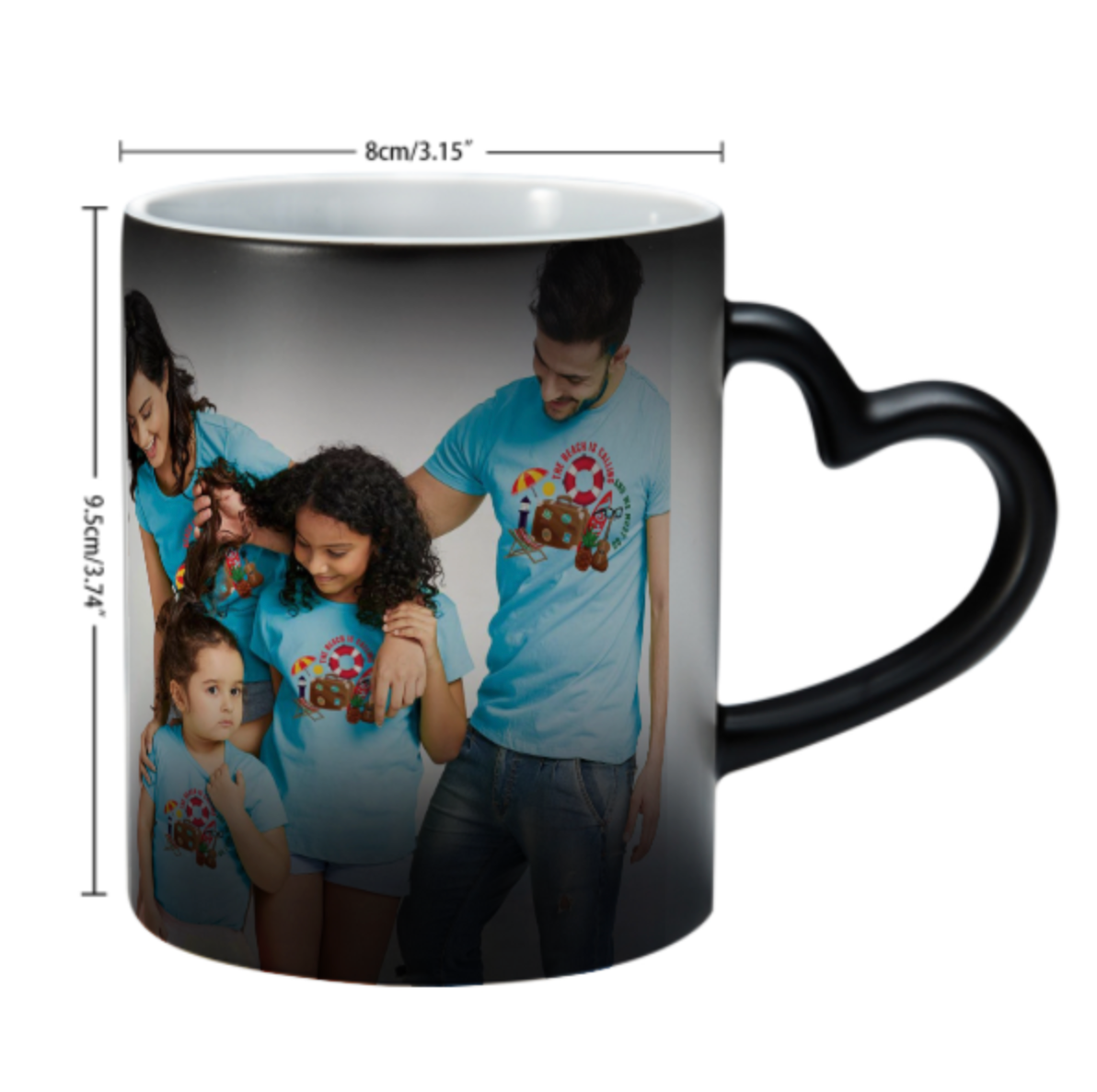 Custom Personalised Magic Photo Mug (Double sided same photo) with a heart-shaped handle - Made in USA, Free Fast Shipping