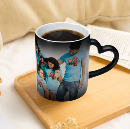 Custom Personalised Magic Photo Mug (Double sided same photo) with a heart-shaped handle - Made in USA, Free Fast Shipping