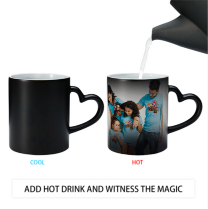 Custom Personalised Magic Photo Mug (Double sided same photo) with a heart-shaped handle - Made in USA, Free Fast Shipping