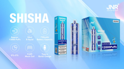 JNR Shisha Hookah 12000 Puffs DTL Rechargeable Disposable Vape