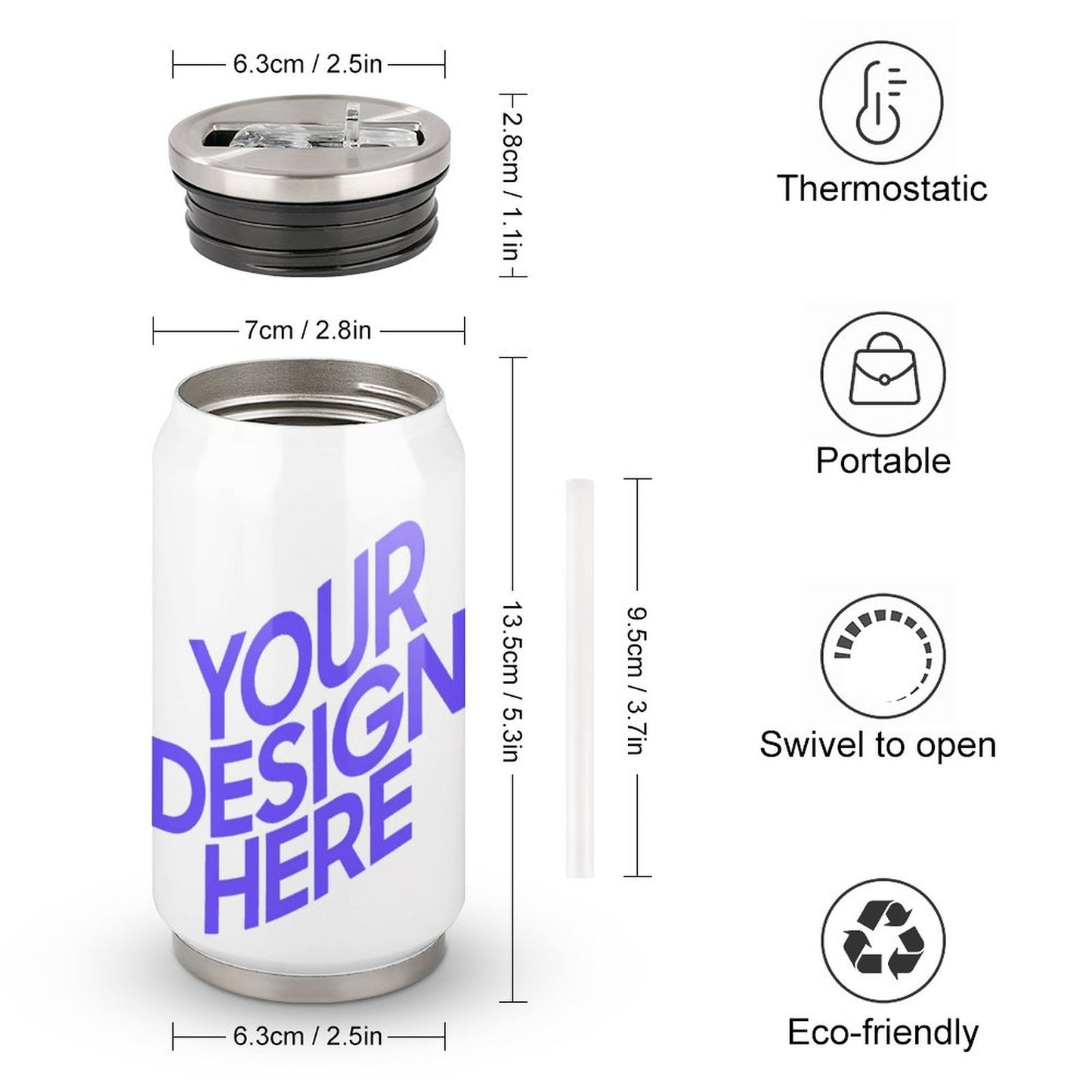 Custom Personalised 300ml / 500ml Photo Cola Cup Thermo Mug 304 Stainless Steel With Lid And Straw (Made in USA, Free Fast Shipping)