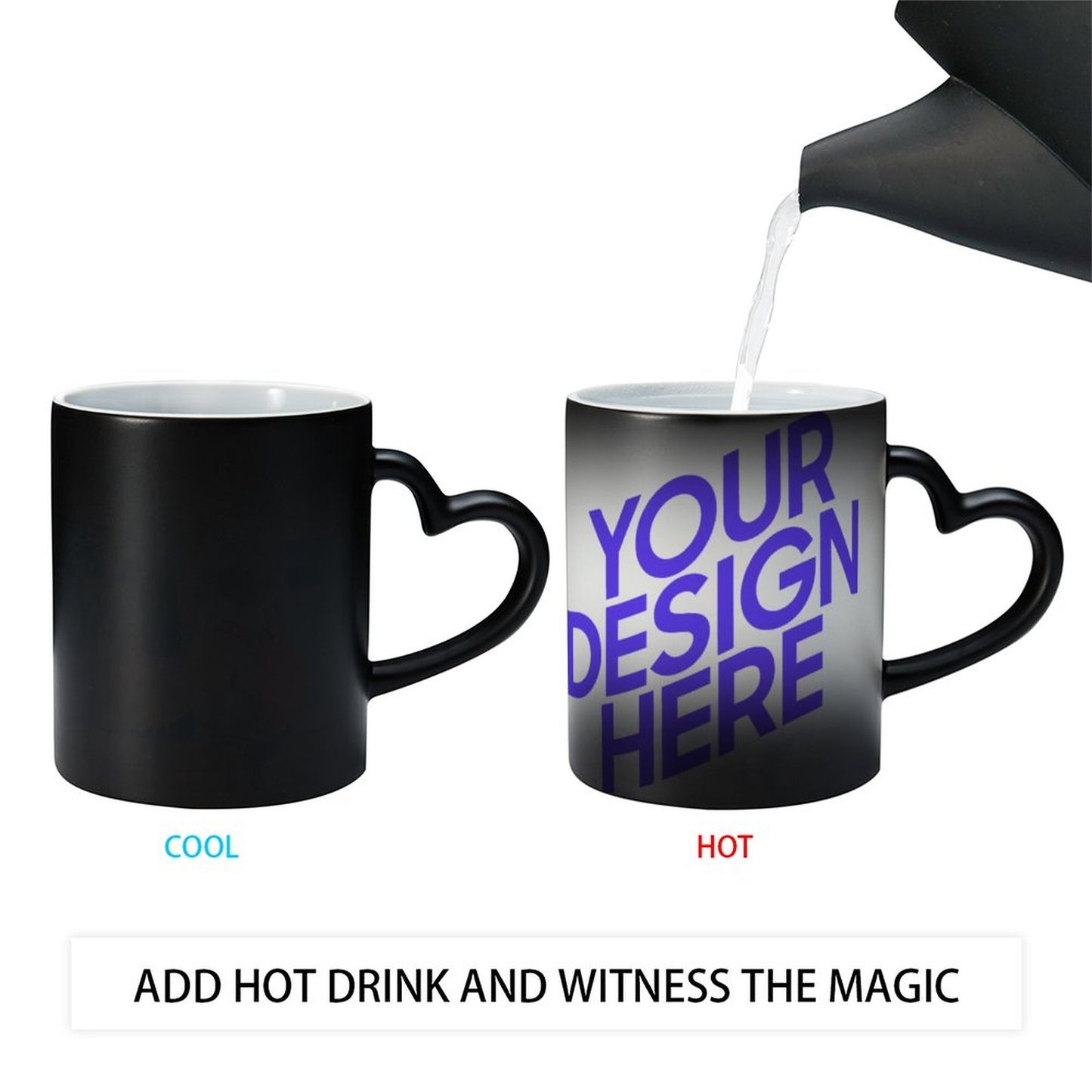 Custom Personalised Magic Photo Mug (Double sided same photo) with a heart-shaped handle - Made in USA, Free Fast Shipping