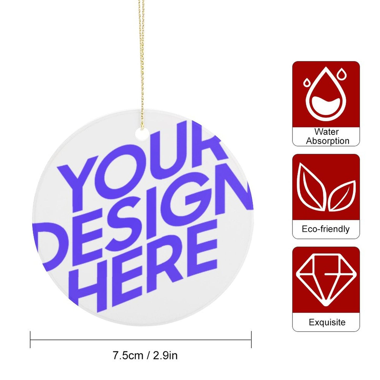 Custom personalised hanging photo ornaments Christmas circular pendant with your own photo and text (Made in USA, Free Fast Shipping)